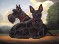 Scottish Terriers in a Landscape